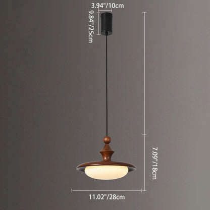 Contemporary Retro Ash Wood PVC Iron Flying Saucer Round LED Pendant Light For Dining Room