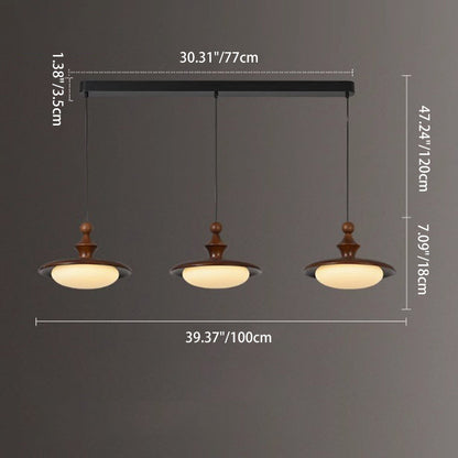 Contemporary Retro Ash Wood PVC Iron Flying Saucer Round LED Pendant Light For Dining Room