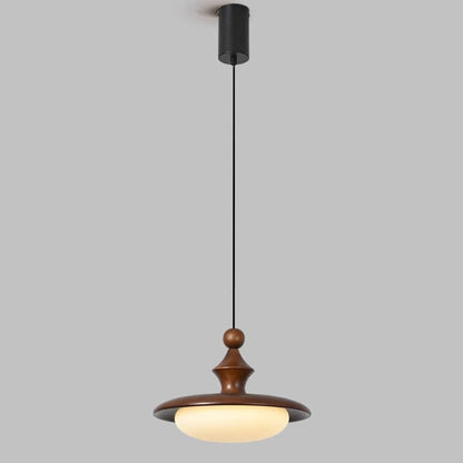 Contemporary Retro Ash Wood PVC Iron Flying Saucer Round LED Pendant Light For Dining Room