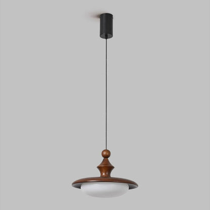 Contemporary Retro Ash Wood PVC Iron Flying Saucer Round LED Pendant Light For Dining Room
