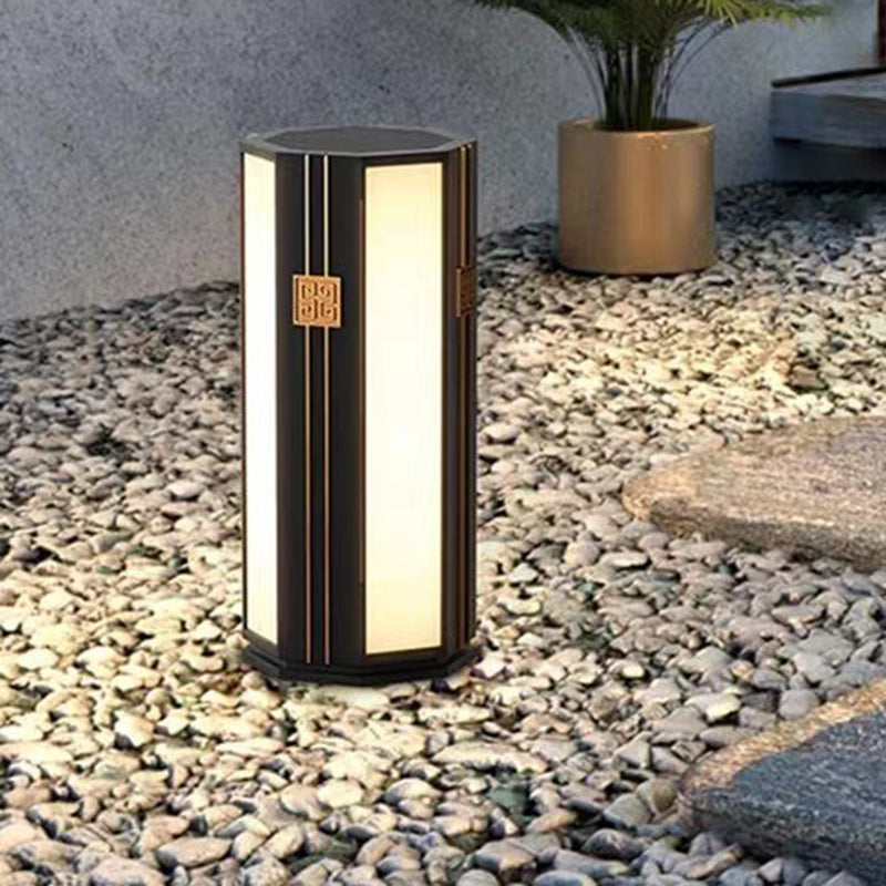 Traditional Chinese Solar Waterproof Stainless Steel PC Cylinder Octagon LED Outdoor Light Landscape Lighting For Garden