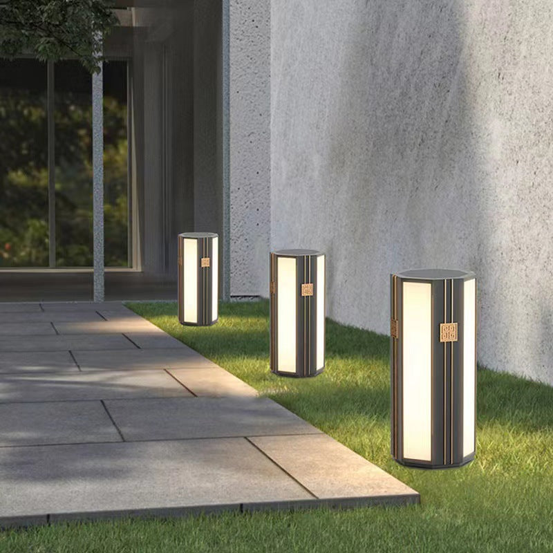 Traditional Chinese Solar Waterproof Stainless Steel PC Cylinder Octagon LED Outdoor Light Landscape Lighting For Garden