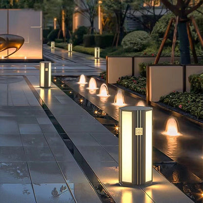 Traditional Chinese Solar Waterproof Stainless Steel PC Cylinder Octagon LED Outdoor Light Landscape Lighting For Garden