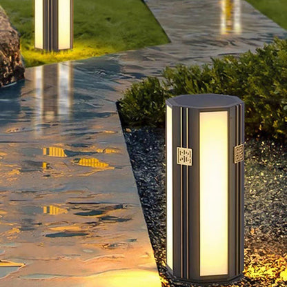 Traditional Chinese Solar Waterproof Stainless Steel PC Cylinder Octagon LED Outdoor Light Landscape Lighting For Garden