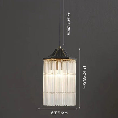 Traditional Chinese Brass Glass House Eave Bamboo Joint 1-Light Pendant Light For Dining Room