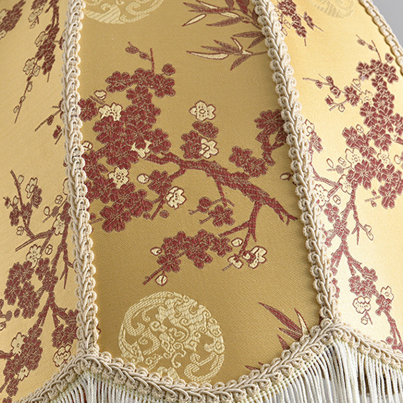 Traditional French Iron Fabric Dome Tassel Floral Embroidery 1-Light Pendant Light For Dining Room