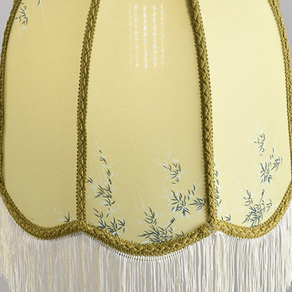 Traditional French Iron Fabric Dome Tassel Floral Embroidery 1-Light Pendant Light For Dining Room