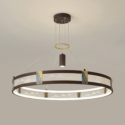 الثريات LED التقليدية الصينية المصنوعة من الحديد الأكريليكي والفولاذ المقاوم للصدأ والمطلية بالمينا المستديرة لغرفة المعيشة 
