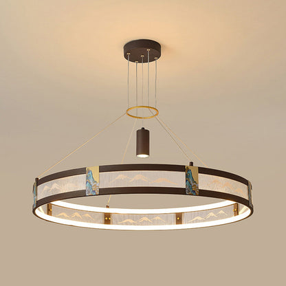 الثريات LED التقليدية الصينية المصنوعة من الحديد الأكريليكي والفولاذ المقاوم للصدأ والمطلية بالمينا المستديرة لغرفة المعيشة 