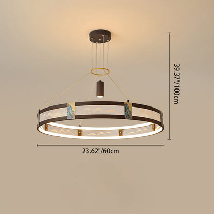 الثريات LED التقليدية الصينية المصنوعة من الحديد الأكريليكي والفولاذ المقاوم للصدأ والمطلية بالمينا المستديرة لغرفة المعيشة 