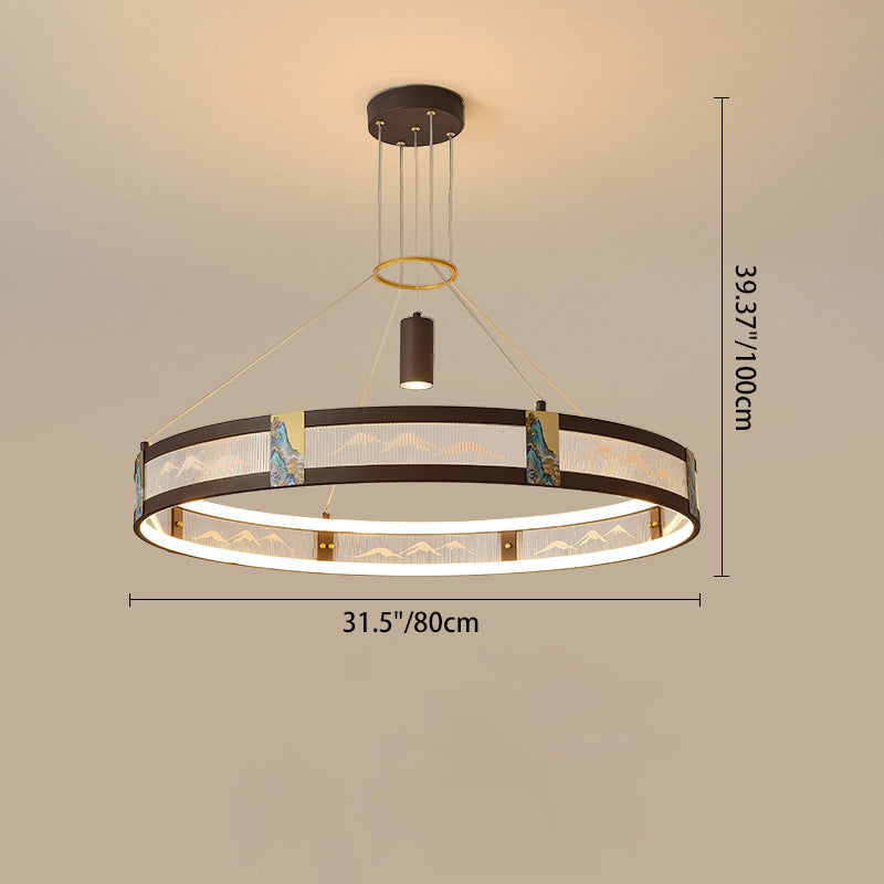 الثريات LED التقليدية الصينية المصنوعة من الحديد الأكريليكي والفولاذ المقاوم للصدأ والمطلية بالمينا المستديرة لغرفة المعيشة 