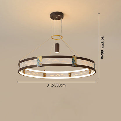 الثريات LED التقليدية الصينية المصنوعة من الحديد الأكريليكي والفولاذ المقاوم للصدأ والمطلية بالمينا المستديرة لغرفة المعيشة 