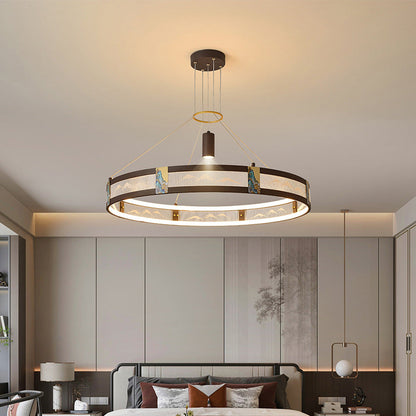 الثريات LED التقليدية الصينية المصنوعة من الحديد الأكريليكي والفولاذ المقاوم للصدأ والمطلية بالمينا المستديرة لغرفة المعيشة 