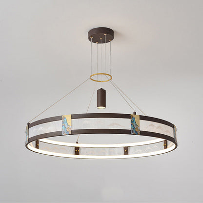 الثريات LED التقليدية الصينية المصنوعة من الحديد الأكريليكي والفولاذ المقاوم للصدأ والمطلية بالمينا المستديرة لغرفة المعيشة 