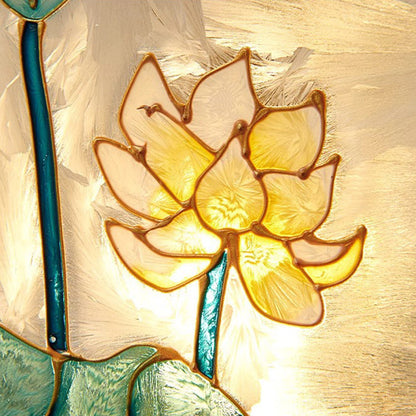 Traditional Chinese Copper Glass Enamel Painting Lotus Deer 1-Light Pendant Light For Bedside