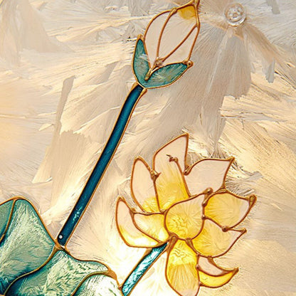 Traditional Chinese Copper Glass Enamel Painting Lotus Deer 1-Light Pendant Light For Bedside