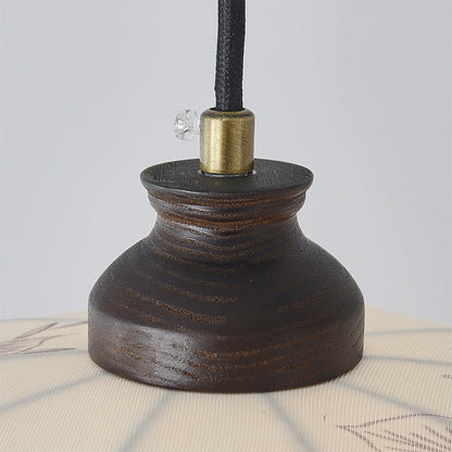 Traditional French Wood Iron Fabric Dome Flower Pattern 4/5 Light Chandeliers For Dining Room
