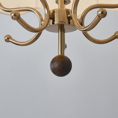 Traditional French Wood Iron Fabric Dome Flower Pattern 4/5 Light Chandeliers For Dining Room