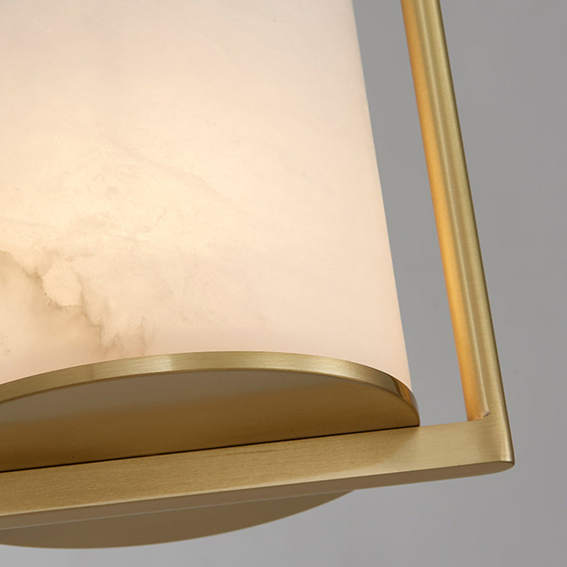 Traditional Chinese Copper Marble Cylinder Candle 1-Light Pendant Light For Bedside