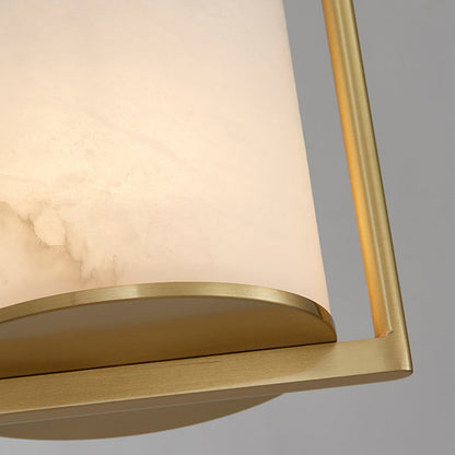 Traditional Chinese Copper Marble Cylinder Candle 1-Light Pendant Light For Bedside
