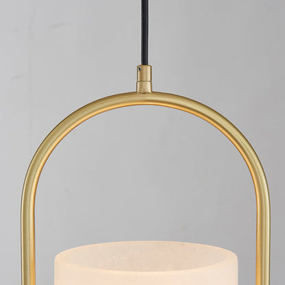 Traditional Chinese Copper Marble Cylinder Candle 1-Light Pendant Light For Bedside