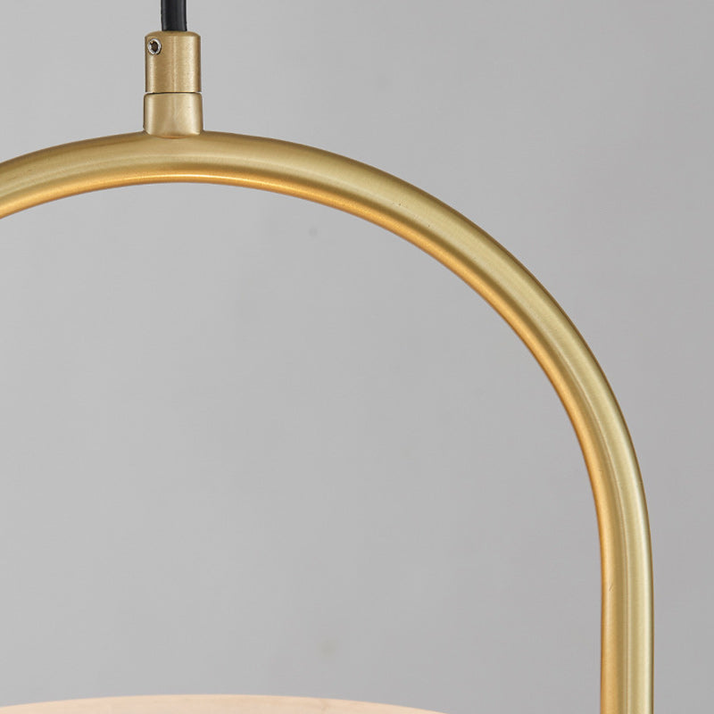 Traditional Chinese Copper Marble Cylinder Candle 1-Light Pendant Light For Bedside