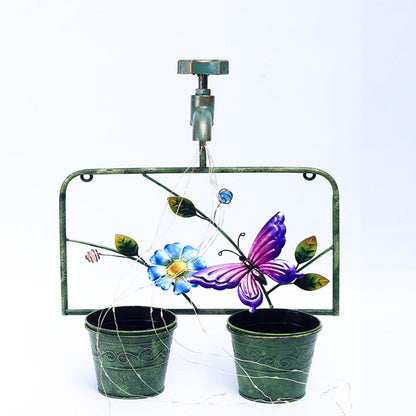Contemporary Creative Solar Waterproof Iron Faucet Planter Butterfly LED Outdoor Light Landscape Lighting For Garden