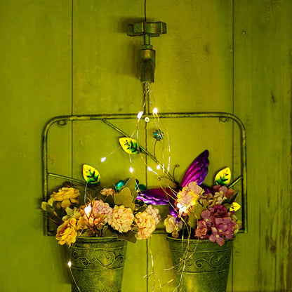 Contemporary Creative Solar Waterproof Iron Faucet Planter Butterfly LED Outdoor Light Landscape Lighting For Garden