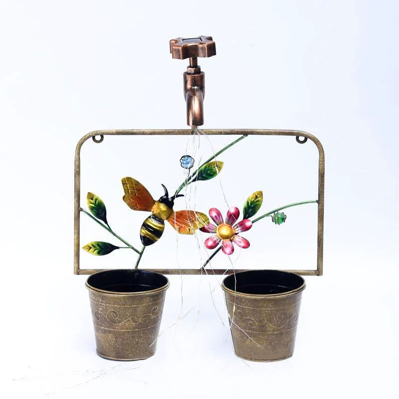 Contemporary Creative Solar Waterproof Iron Faucet Planter Butterfly LED Outdoor Light Landscape Lighting For Garden