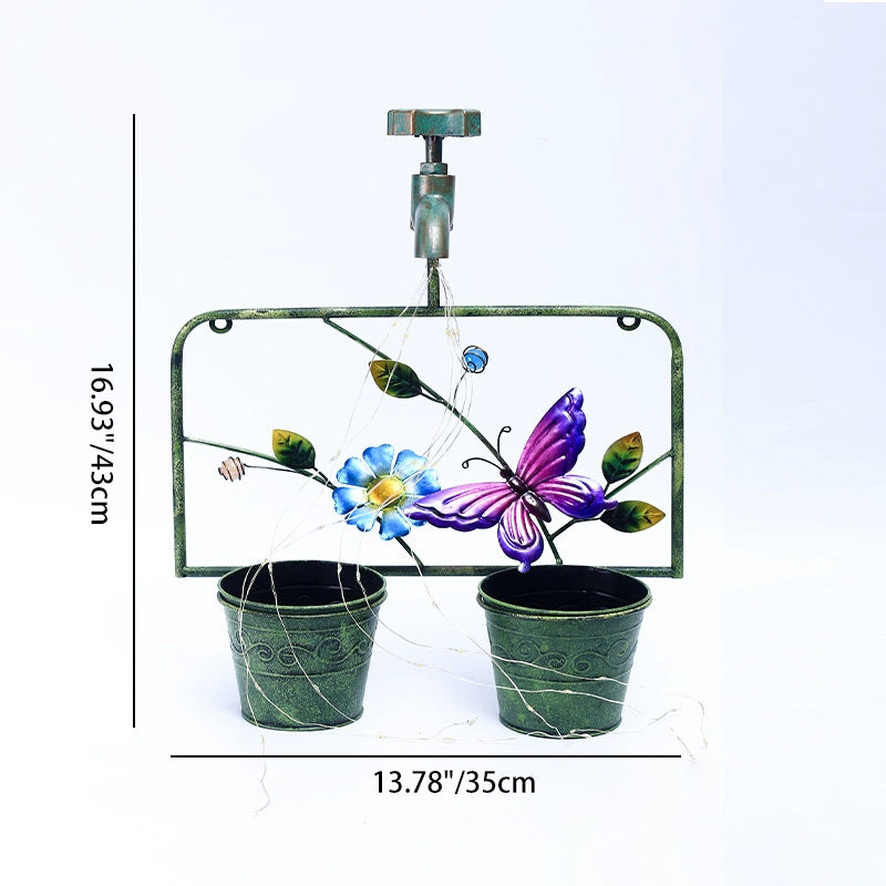 Contemporary Creative Solar Waterproof Iron Faucet Planter Butterfly LED Outdoor Light Landscape Lighting For Garden