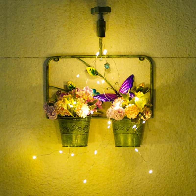 Contemporary Creative Solar Waterproof Iron Faucet Planter Butterfly LED Outdoor Light Landscape Lighting For Garden