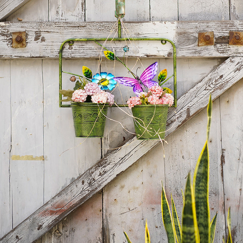 Contemporary Creative Solar Waterproof Iron Faucet Planter Butterfly LED Outdoor Light Landscape Lighting For Garden