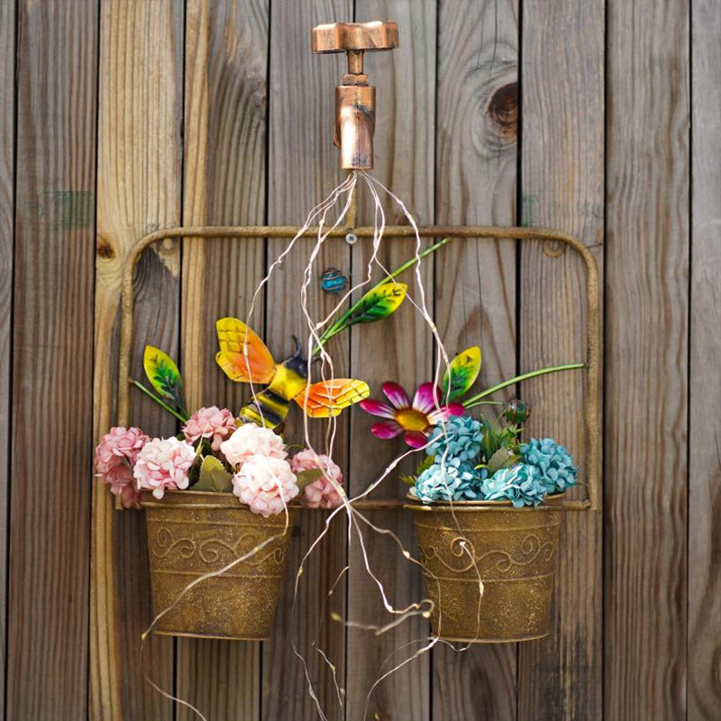 Contemporary Creative Solar Waterproof Iron Faucet Planter Butterfly LED Outdoor Light Landscape Lighting For Garden