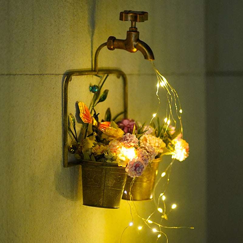 Contemporary Creative Solar Waterproof Iron Faucet Planter Butterfly LED Outdoor Light Landscape Lighting For Garden