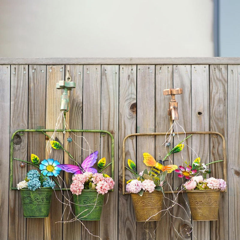 Contemporary Creative Solar Waterproof Iron Faucet Planter Butterfly LED Outdoor Light Landscape Lighting For Garden