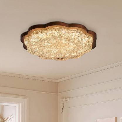 Contemporary Retro Resin Iron Flower Gold Foil LED Flush Mount Ceiling Light For Bedroom
