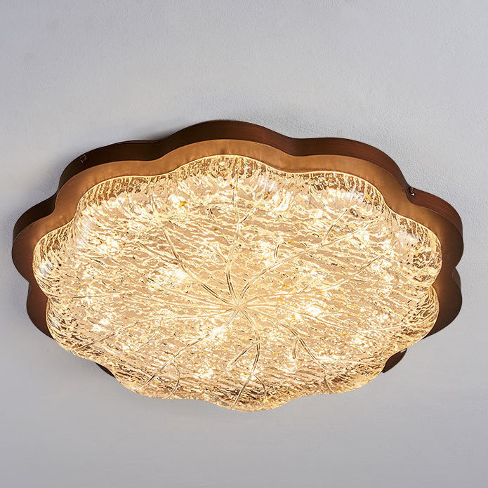 Contemporary Retro Resin Iron Flower Gold Foil LED Flush Mount Ceiling Light For Bedroom