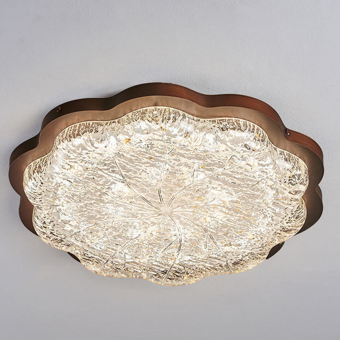 Contemporary Retro Resin Iron Flower Gold Foil LED Flush Mount Ceiling Light For Bedroom