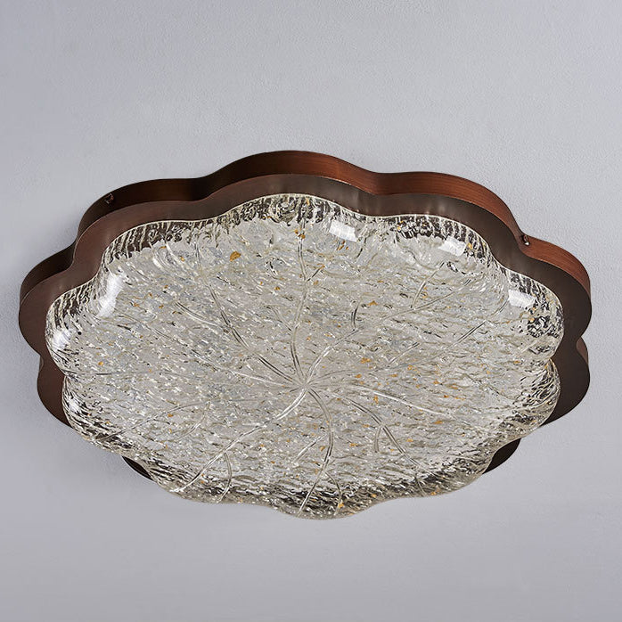 Contemporary Retro Resin Iron Flower Gold Foil LED Flush Mount Ceiling Light For Bedroom