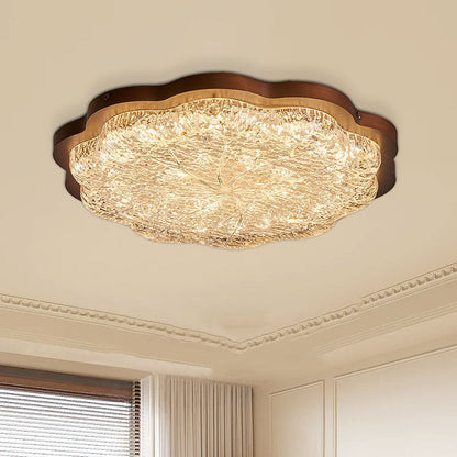 Contemporary Retro Resin Iron Flower Gold Foil LED Flush Mount Ceiling Light For Bedroom