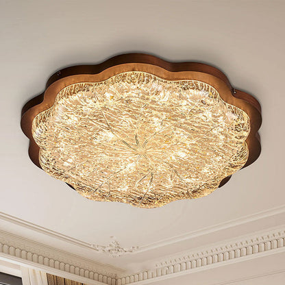 Contemporary Retro Resin Iron Flower Gold Foil LED Flush Mount Ceiling Light For Bedroom
