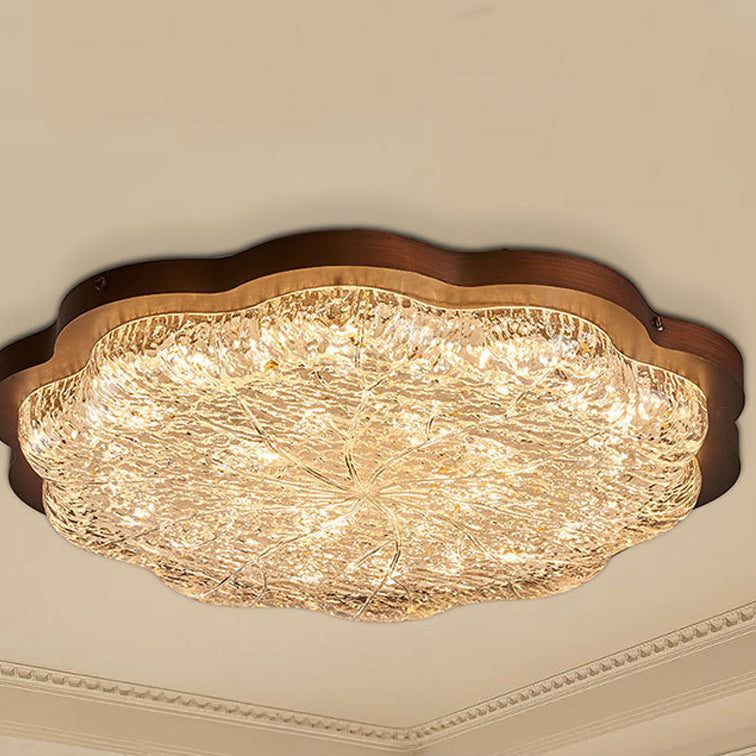 Contemporary Retro Resin Iron Flower Gold Foil LED Flush Mount Ceiling Light For Bedroom