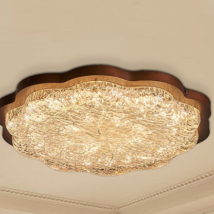 Contemporary Retro Resin Iron Flower Gold Foil LED Flush Mount Ceiling Light For Bedroom