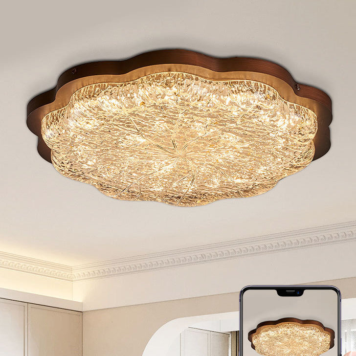 Contemporary Retro Resin Iron Flower Gold Foil LED Flush Mount Ceiling Light For Bedroom