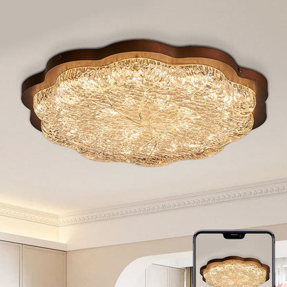 Contemporary Retro Resin Iron Flower Gold Foil LED Flush Mount Ceiling Light For Bedroom
