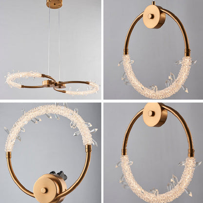Modern Luxury Crystal Iron Circle Ice Crystal LED Pendant Light For Bedside