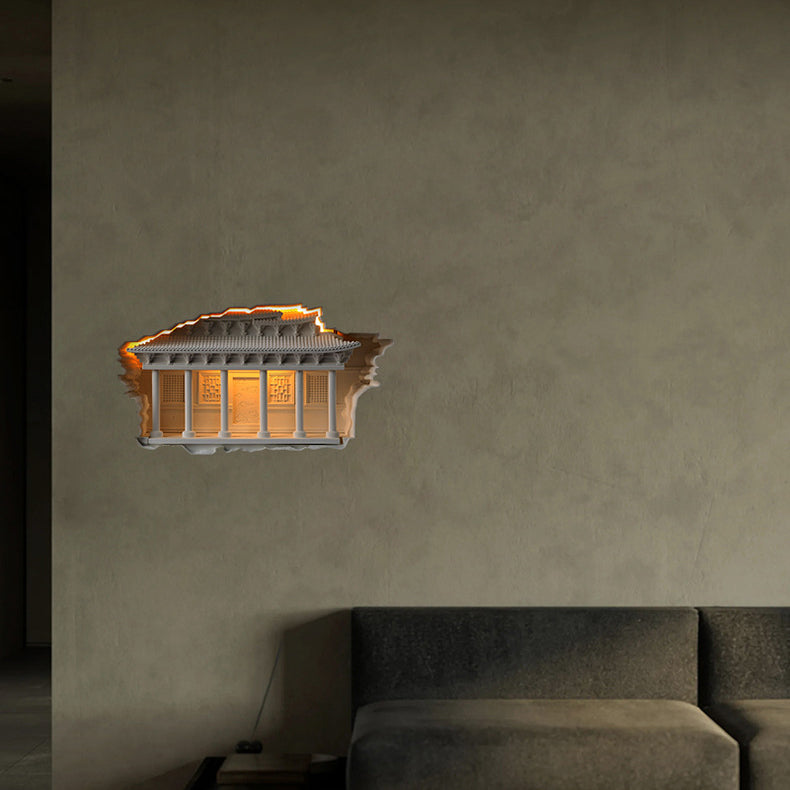 Traditional Chinese Plaster Embossed Palace Human Sensor Recessed LED Wall Sconce Lamp For Hallway