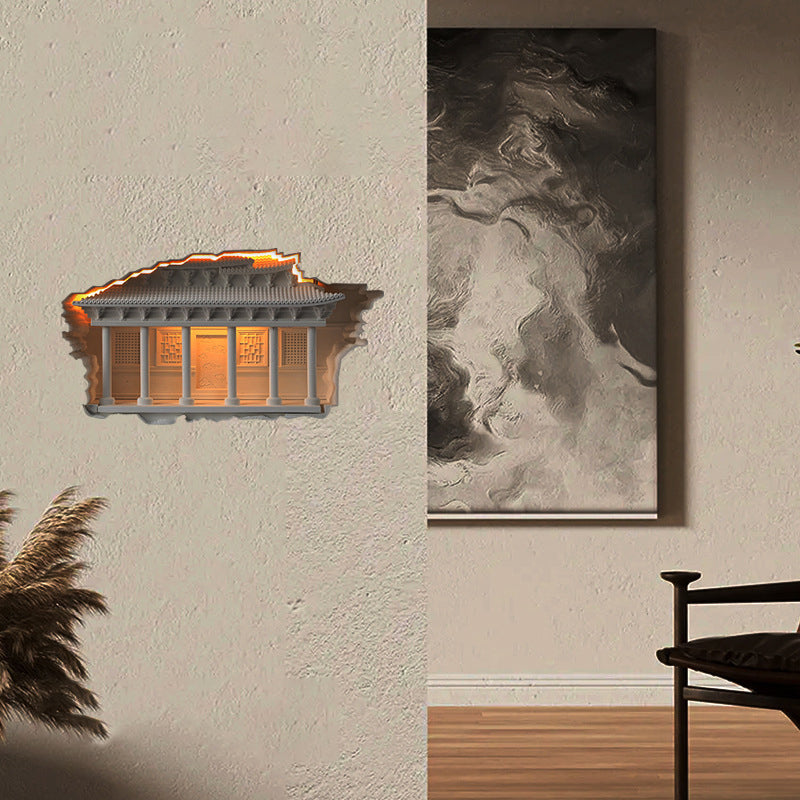 Traditional Chinese Plaster Embossed Palace Human Sensor Recessed LED Wall Sconce Lamp For Hallway