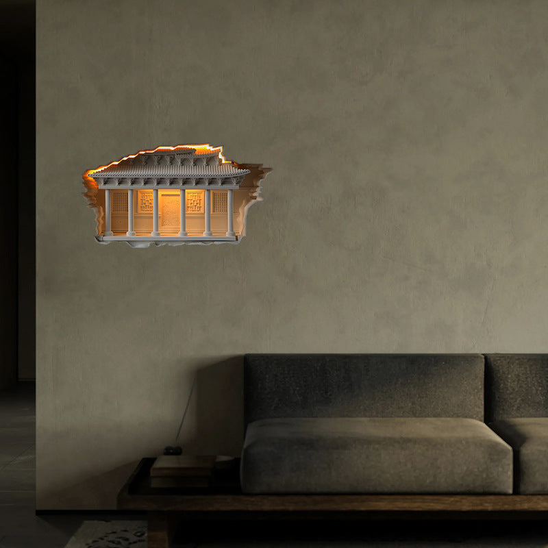 Traditional Chinese Plaster Embossed Palace Human Sensor Recessed LED Wall Sconce Lamp For Hallway