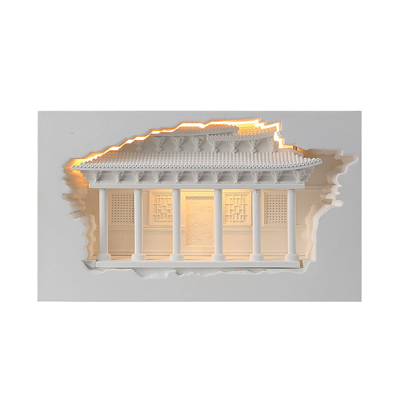 Traditional Chinese Plaster Embossed Palace Human Sensor Recessed LED Wall Sconce Lamp For Hallway